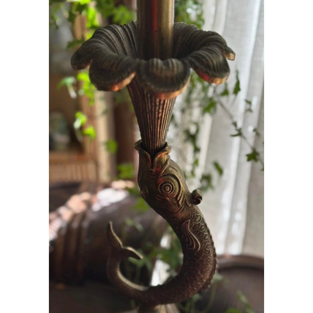 Black Vintage Table Lamp with Bronze Dolphin on Black Marble Base, 1950 For Sale - Image 8 of 14
