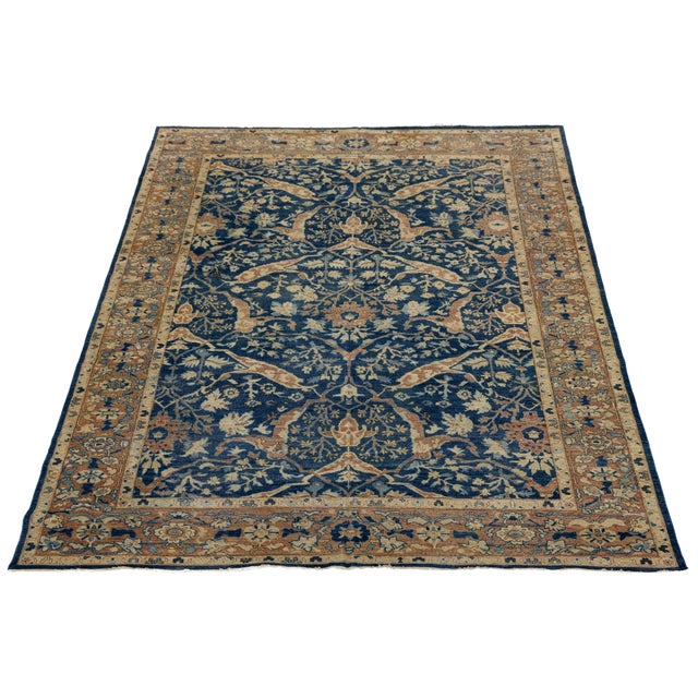 2010s Hand-Knotted Bidjar Vintage Style Wool Rug Midnight Blue Floral Arabesque For Sale - Image 5 of 12