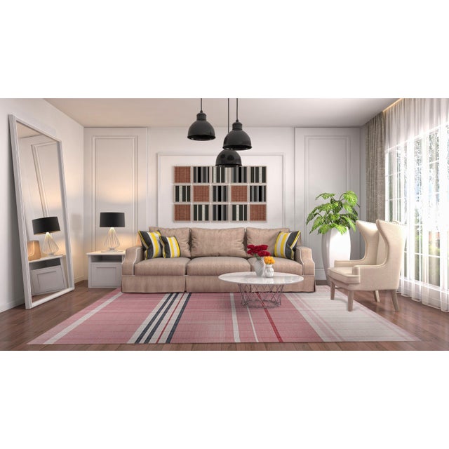 Modern 6x9 Maya Giselle Coral Geometric Modern Flatweave Wool Carpet Rug For Sale - Image 3 of 6
