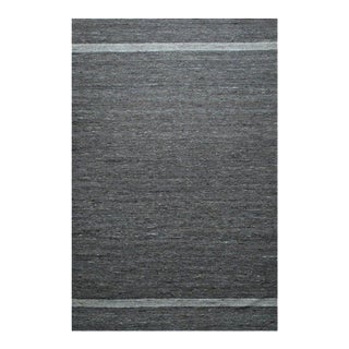 6x9 Gray Handwoven Wool Linear Banded Geometric Modern Carpet Rug For Sale