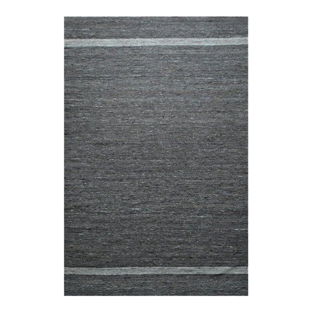 6x9 Gray Handwoven Wool Linear Banded Geometric Modern Carpet Rug For Sale