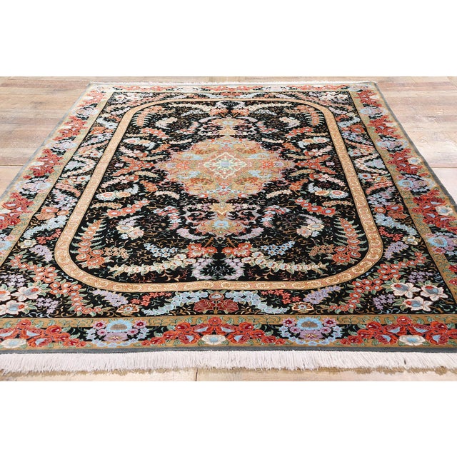 Black Vintage Persian Black Silk Qum Rug - 05'02 X 08'01 For Sale - Image 8 of 9
