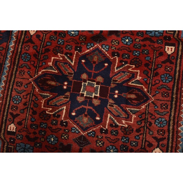 2000 - 2009 Hamedan Rug 2’10” X 4’6” Red Wool Vintage Tribal Hand-Knotted Carpet For Sale - Image 5 of 10