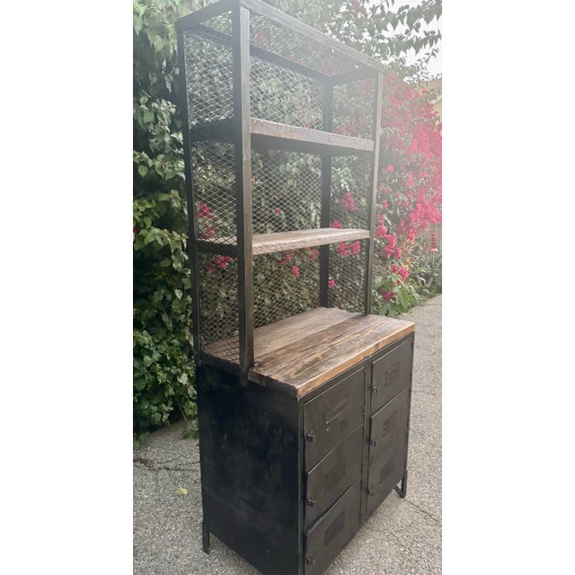 Vintage Locker Hutch With Storage and Bookcase For Sale - Image 4 of 4