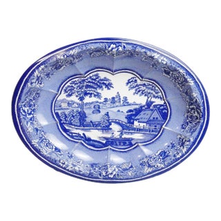 Vintage Mid-Century Modern Daher Blue Willow Transferware Tin Serving Tray/Wall Platter For Sale