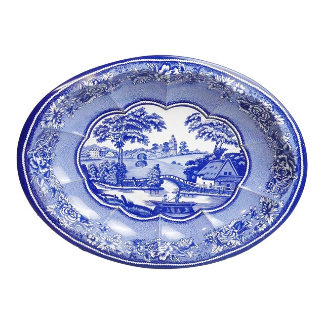 Vintage Mid-Century Modern Daher Blue Willow Transferware Tin Serving Tray/Wall Platter For Sale