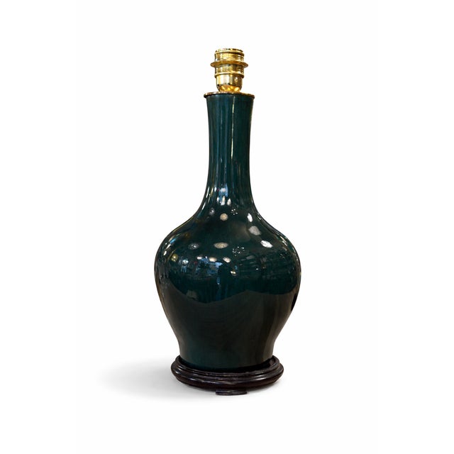 Dark Green Glazed Ceramic Lamp, 1950s For Sale - Image 6 of 6