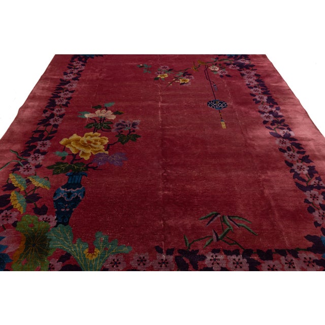 Textile Room Size Red Art Deco Chinese Designed Wool Rug From the 1920s For Sale - Image 7 of 11