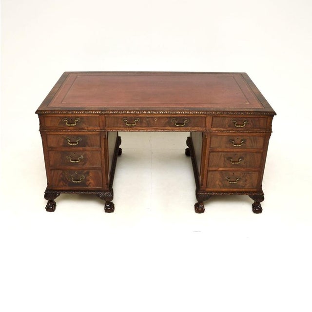 Antique Chippendale Pedestal Desk, 1900s For Sale - Image 3 of 11