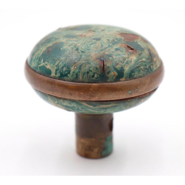 Traditional Antique Green & Tan Marbled Cast Iron Passage Door Knob For Sale - Image 3 of 5