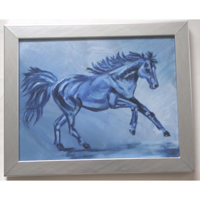 English Horse Impressionism English Traditional Surrealism Green Original Oil Painting by Cleo Plowden For Sale - Image 3 of 4