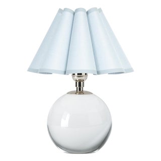 Giorgio Crystal Mini Lamp, Polished Nickel with Mist Blue Scalloped Shade For Sale