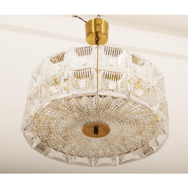 Orrefors Brass and Crystal Chandelier by Carl Fagerlund for Orrefors, 1960s For Sale - Image 4 of 16