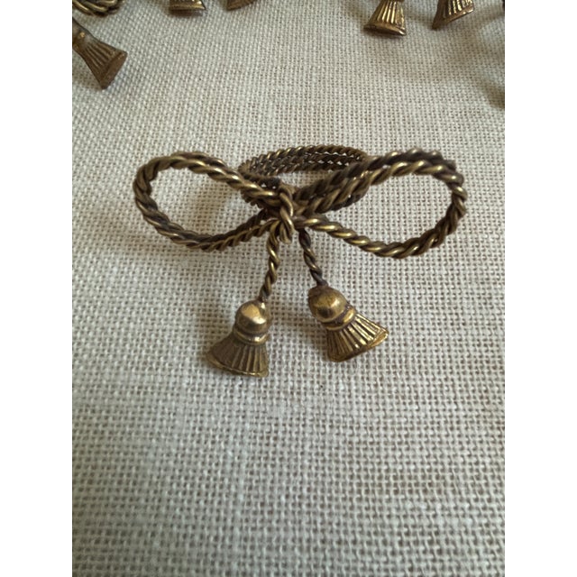 Metal Vintage Mid Century Regency Brass Tassel Bow Napkin Rings Set of 13 For Sale - Image 7 of 10