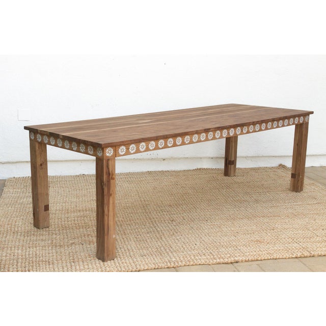 1990s Mother of Pearl Inlaid Reclaimed Teak Dining Table For Sale - Image 5 of 8