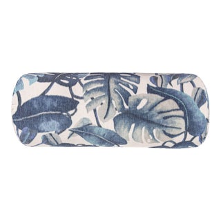 Scalamandre 21" x 7" Rainforest Warp Print Bolster Pillow in Blue Mirage For Sale
