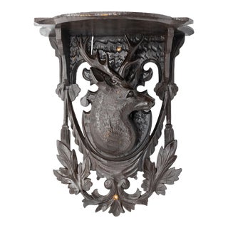 Black Forest Carved Stag's Head Wall Shelf, Swiss, Ca. 1880 For Sale