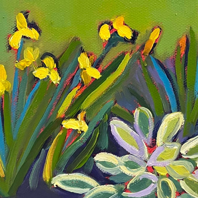 Green Garden, Yellow Iris Plein Air Landscape Painting For Sale - Image 4 of 7