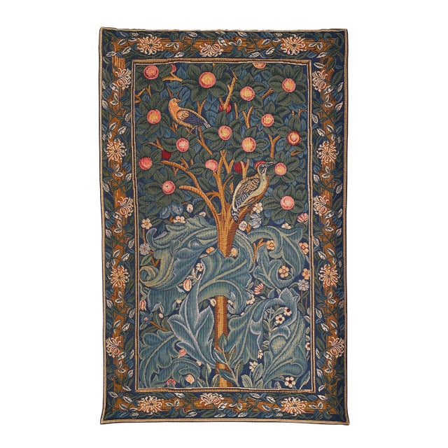 Gobly's French Tapestry in Classic Woodpecker Design by William Morris With Hanging Rod For Sale
