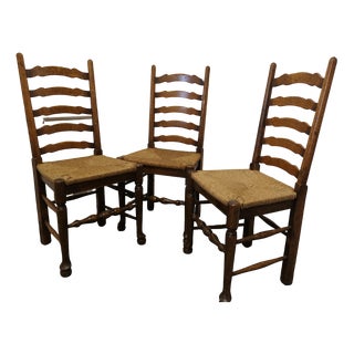 19th Century Farmhouse Ladder Back Dining Chairs, 1830s, Set of 3 For Sale