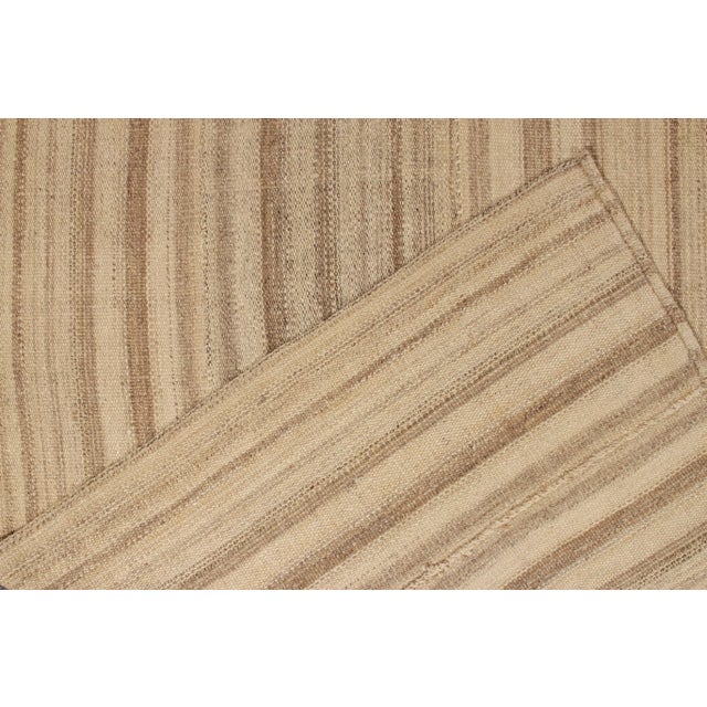 1950s 1950s Vintage Kilim Rug in Beige, Brown Panel Style, Striped Patterns For Sale - Image 5 of 6