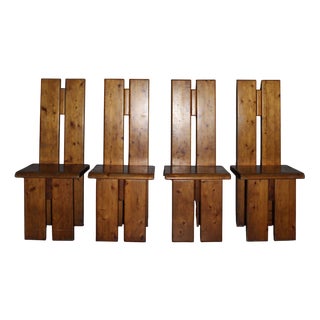 Brutalist Totem Chairs in American Pine, 1970s, Set of 4 For Sale