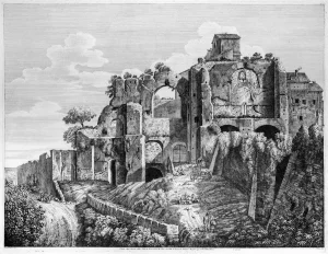 Veduta degli Avanzi della Villa\. - Original Etching by L. Rossini - 1825 1825