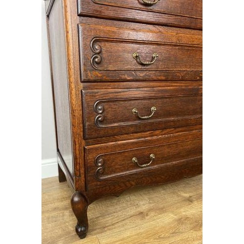 Brown Vintage French Louis Carved Oak Chest of 4 Drawers For Sale - Image 8 of 18