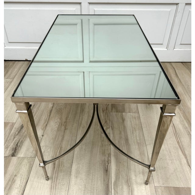 Vintage Neoclassical Maison Jansen Style Mirrored & Polished Steel Coffee Table For Sale In Los Angeles - Image 6 of 14