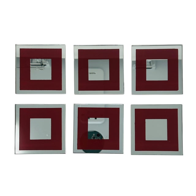 Elevate your home bar or coffee table with this exceptional set of vintage 1980s mirrored glass coasters. Featuring a bold...