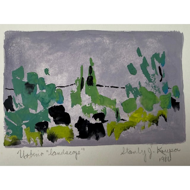 1986, "Urbino Landscape", Abstract Expressionist, Original Gouache, Artist Stanley J. Krupa For Sale - Image 4 of 9
