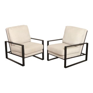 Modern Pair of Aluminum Frame Lounge Armchairs For Sale