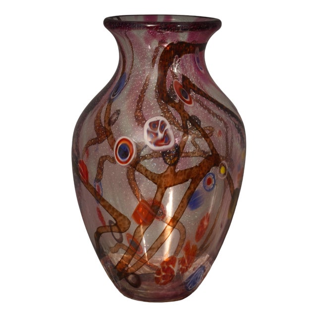 Mid-Century Murano Murrina Art Glass Vase, 1980s For Sale