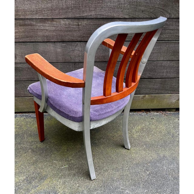 Shaw Walker Shaw Walker Aluminum and Wood Armchair, circa 1940 (for restoration) For Sale - Image 4 of 12