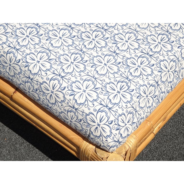 Wood Large Vintage French Country Coastal Bamboo Rattan Ottoman Foot Stool For Sale - Image 7 of 17