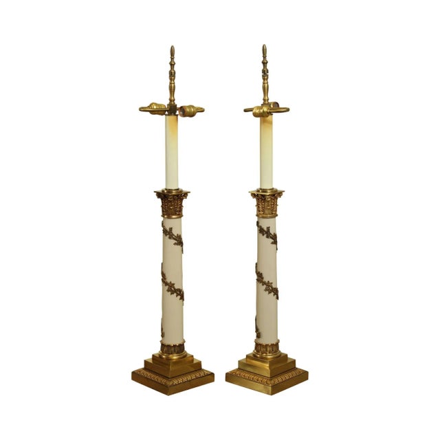 Stiffel Neo-Classical Style Ivory Lacquered And Brass Column Table Lamps - a Pair For Sale - Image 13 of 13