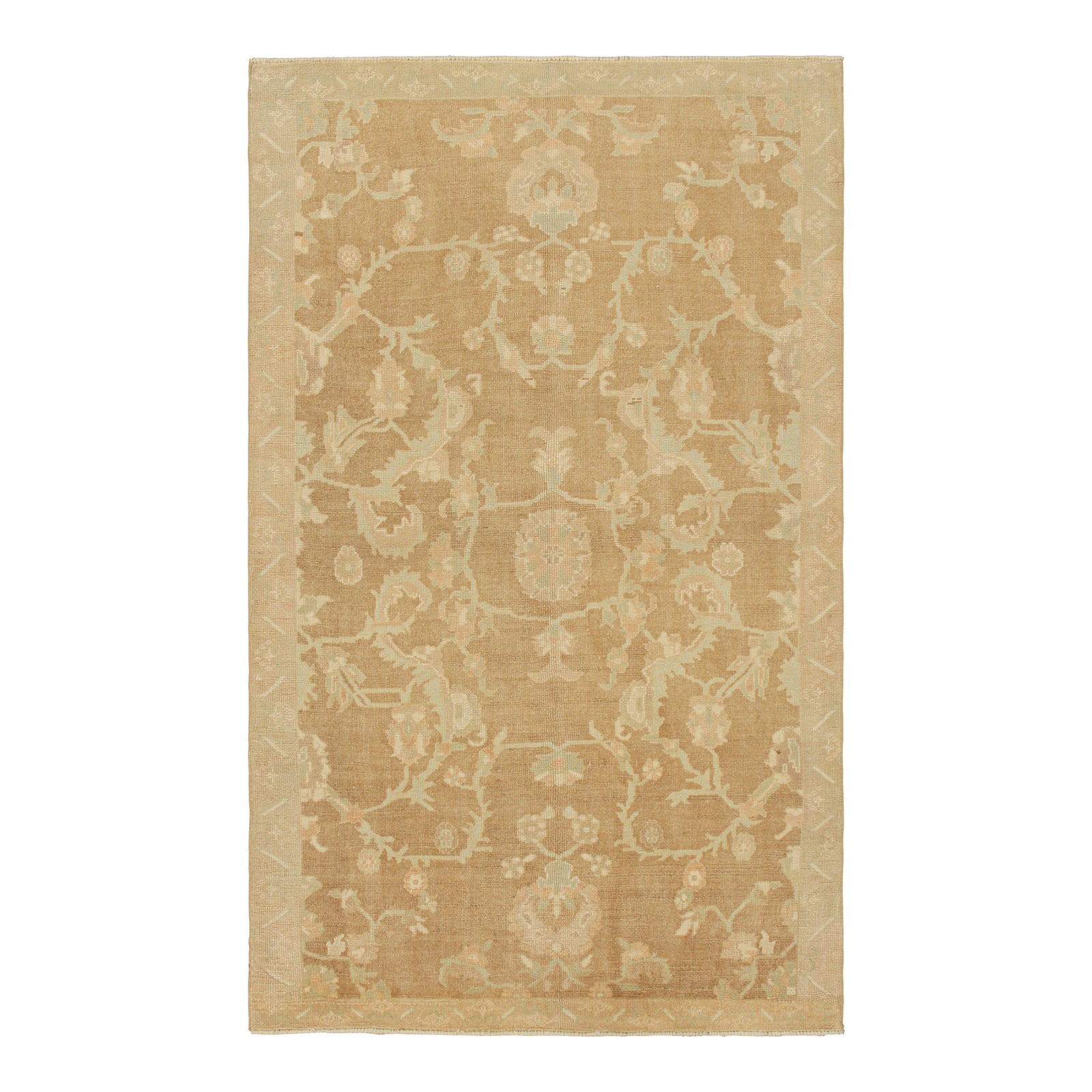 Vintage Rug in Beige-Brown, Pink and Green Floral Patterns, From Rug ...