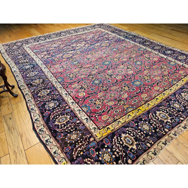 Textile Antique Persian Mahal Sultanabad Rug, Hand-Knotted Wool, Geometric Pattern, 11x13, Red & Navy For Sale - Image 7 of 18