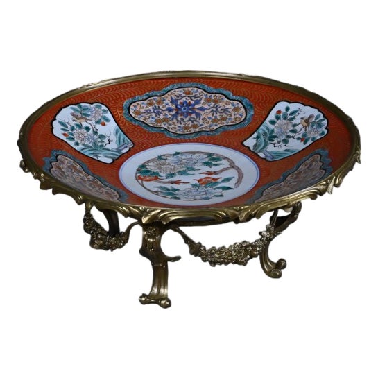 Large Imari Porcelain Bowl with Bronze Mount, Japan, Late 19th Century For Sale