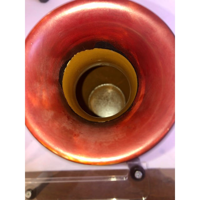 Asian Vintage Hand-Painted Golden Color Bamboo Glass Vase For Sale - Image 3 of 12