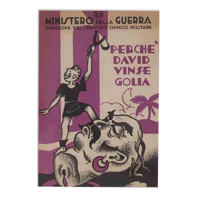 Ministry of War, Why David Defeated Golia, Original Lithograph, 20th-Century For Sale