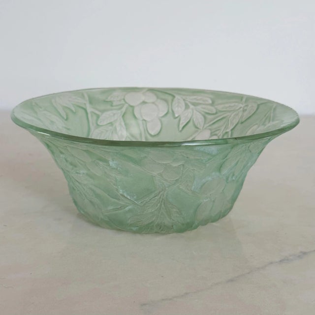 Glass Antique Consolidated Glass in Green Wash With Olive Branch Design Bowl For Sale - Image 7 of 10