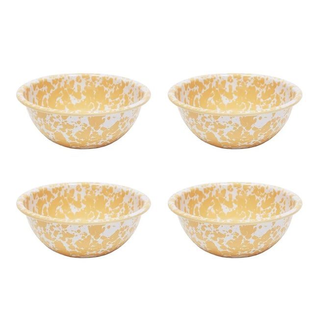 Crow Canyon Home Splatterware, 20 oz. Cereal Bowls in Yellow & White - Set of 4 For Sale - Image 4 of 4