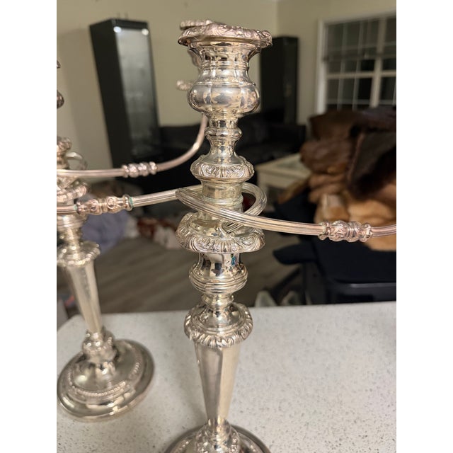 Metal Late 18th Century Pair George III Old Sheffield Silver Plated Three Light Candelabras. For Sale - Image 7 of 10