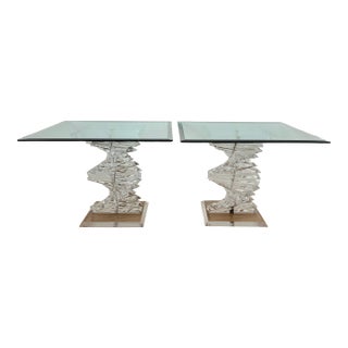 Modern Stacked Lucite Spiral Dna Helix Side Tables For Sale