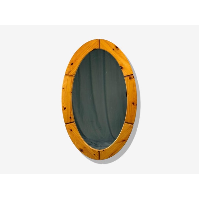 Swedish Mid-Century Modern, Oval Wall Mirror, Pine, Sweden, 1970s An oval wall mirror designed and produced in Sweden c....