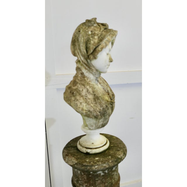 After Jean-Baptiste Greuze, Bust of a Young Girl in a Knotted Headdress, 1800s, Marble For Sale - Image 9 of 13