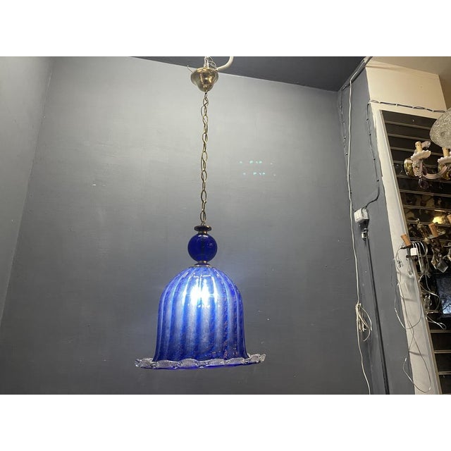 Murano Cobalt Blue Glass Pendant Light, Italy, 1980s For Sale - Image 11 of 13
