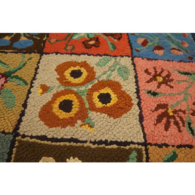 Textile 1930s Multi Geometric Folk Art Antique American Hooked Rug 6' X 8'9" Woven Wool Carpet For Sale - Image 7 of 12