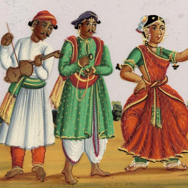 Indian Company School, Nautch Dancing Girl & Musicians, 1800s, Gouache on Paper For Sale - Image 4 of 9